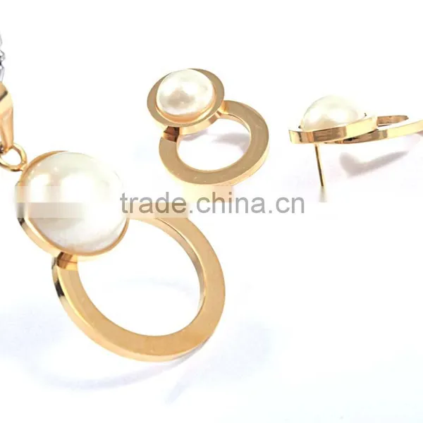 Earring & Necklace Women Circle Pendant Pearl Pearl Jewelry photo-3