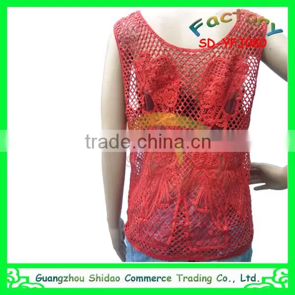 Custom Design Latest Fashion Wholesale Blouse Tops Lace Crochet Cotton Blouse photo-2