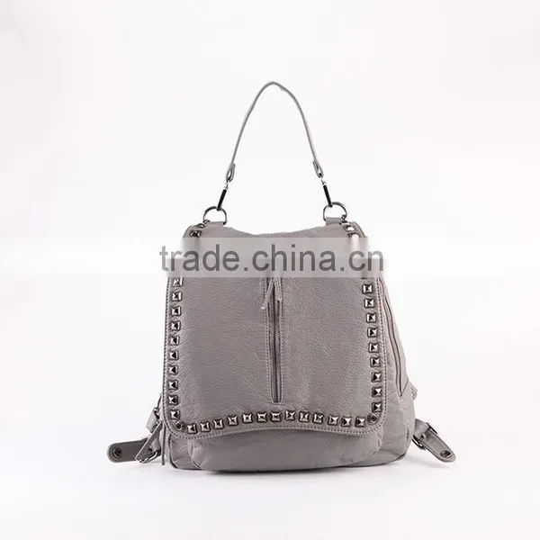 4755 China Backpack Wholesaler Punk Style Ladies Top Fashion Grey Good Quality PU Backpack Bag photo-2
