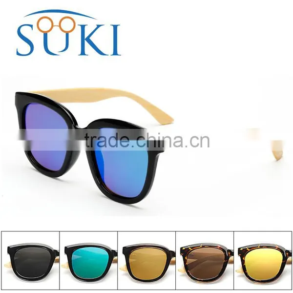 Handcraft Sustainable Eco-friendly Custom Wood Sunglasses Polarized Mirror Lens PC Frame Sunglasses With Bamboo Temple