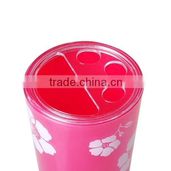 Rose Printing Double Wall Plastic Toothbrush Holder photo-2