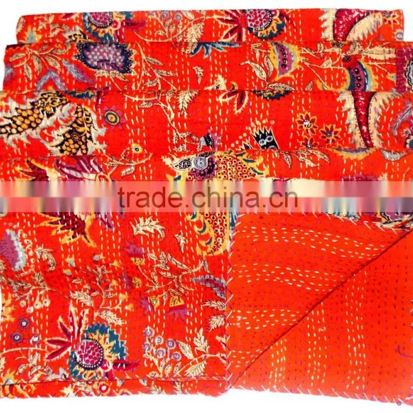 Cotton Reversible Quilt/ Wedding Kantha Quilt Textile/ Vintage Kantha Throw, Cotton Bedroom Bediing Handmade Floral Gudri Bedspr photo-2