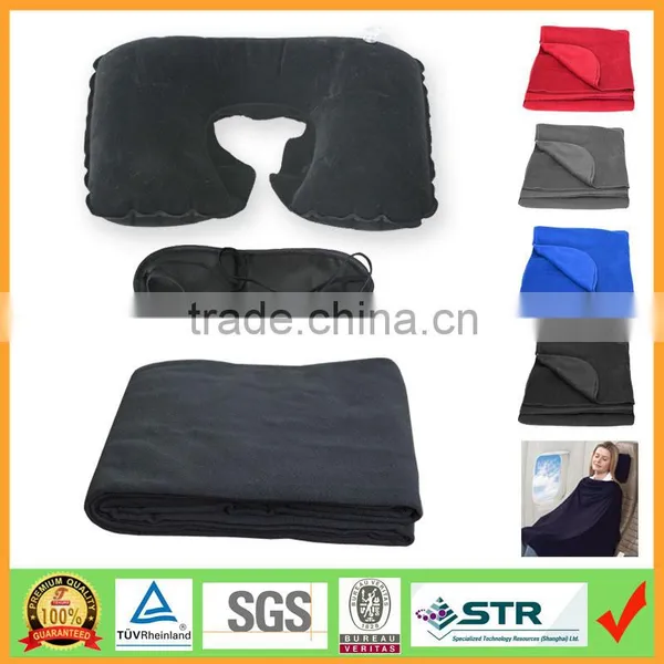 3-pc Travel kit with blanket,inflatable pillow and eyemask in a bag