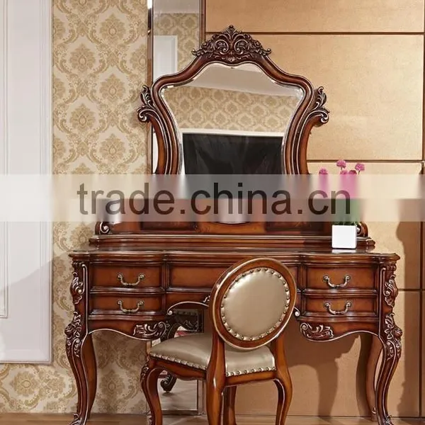 2016 Yumian Luxury European Type Classic Style Bedroom Set Bed Bedside Table Wardrobe Dressing Table Commode photo-5