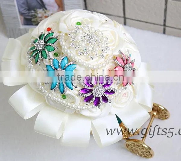 MADE TO ORDER Satin Roses Brooches Wedding Bouquet in Handmade photo-2