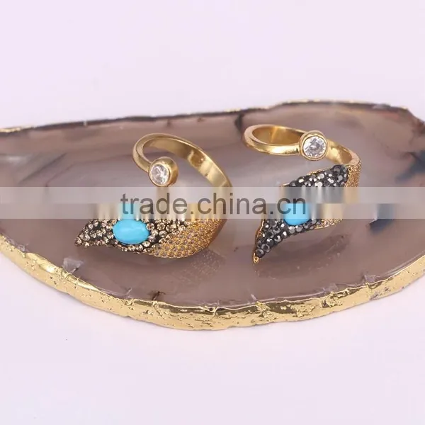 New Style Gold Design Ring, Pave Crystal Zircon Turquoise Stone Rings photo-2
