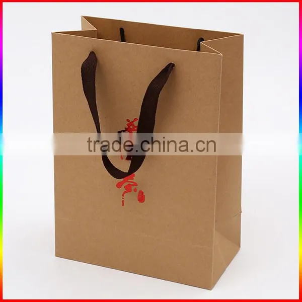 Brown Kraft Paper Packing Bag Packing Box With Red Foil Printing and Ribbon photo-3