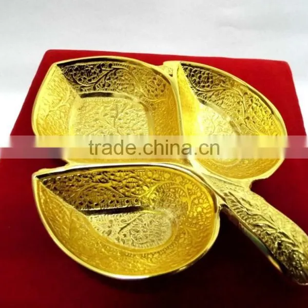 Wedding Gift, Promotional Gift Leaf Shape Gold Plated Brass Tray photo-2