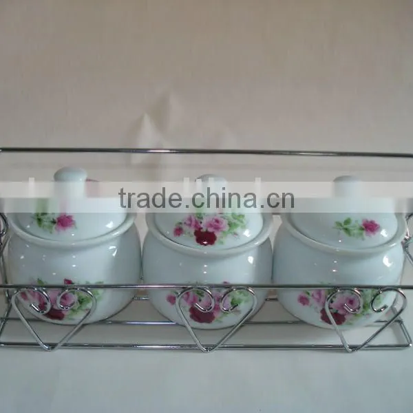 Empty Ceramic Salt & Pepper Shaker With Metal Stand photo-2