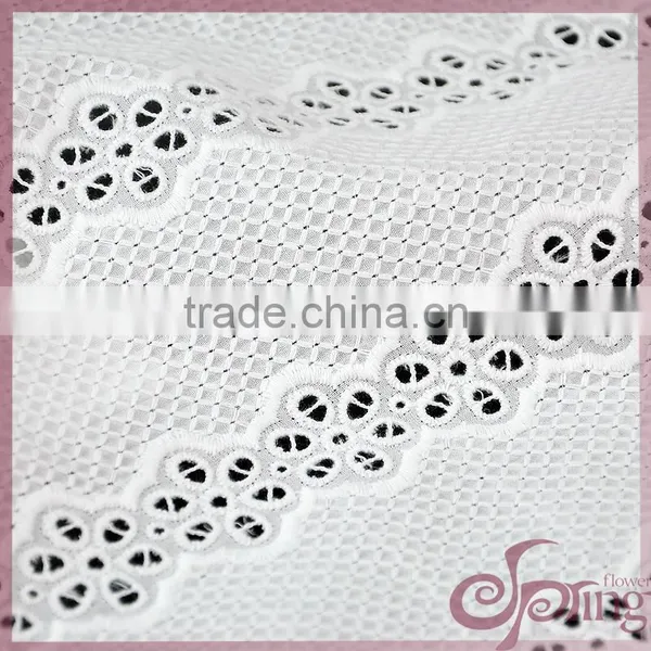 White Lovely Floral Stripe Design Cut Work Cotton Lace Embroidery Fabric photo-3