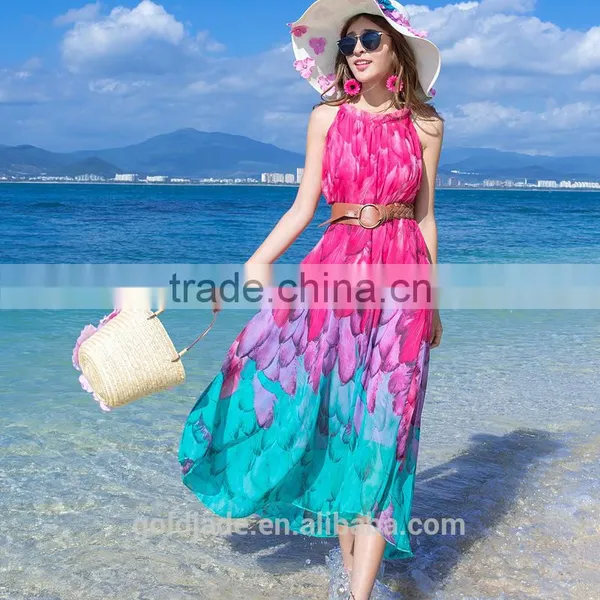 Beautiful Summer Bohemia Long Dress for Women Ladies Casual Beach Dress Spring Summer 2016