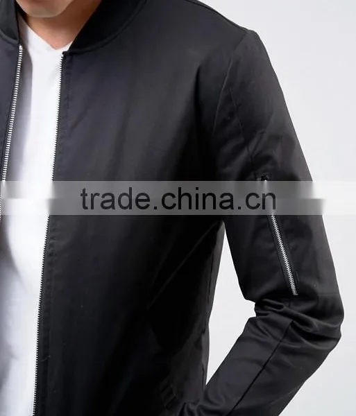 Wholesale Best Price High Quality New Design Durable Ribbed Collar Cotton Spandex Black Casual Men Bomber Wind Jacket photo-3
