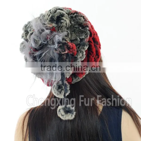 CX-C-68B New Products Wholesale Lady Winter Hat Rex Rabbit Knitted Hat / Snood photo-3