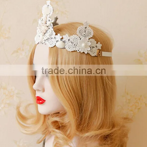 Europe Baroque Pearl&shell Hair Band,big Crown Bride Hair Hoop,lace Wedding Jewelry Hair Accessories photo-2
