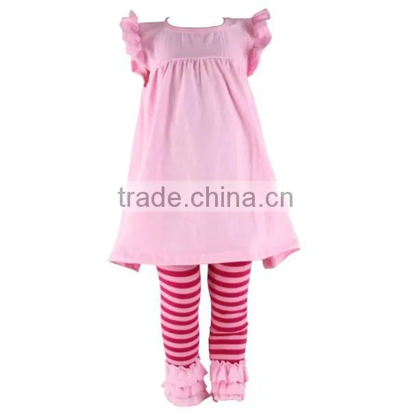 Cotton Solid Dress Children Clothes Girls Boutique Clothing Stripe Ruffle Pants Outfits photo-3