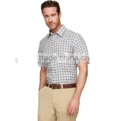 2015 LINEN SHORT SLEEVED SHIRT Check Classic Collar Business Men Shirts photo-3