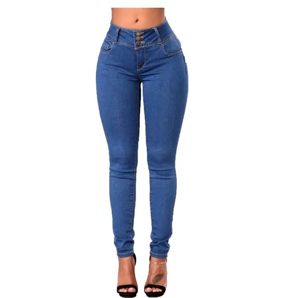 Hip-lifting Slim Women's Four-color Wide-waisted Denim Trousers photo-5