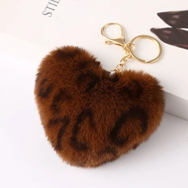 Leopard Print Heart Fur Keychain photo-4