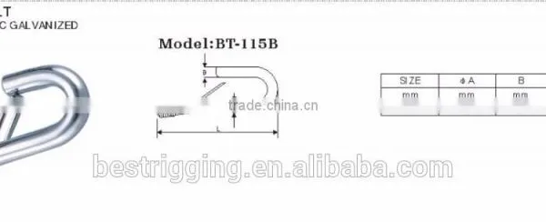 Carabiner Wholesale Galvanized 115D Snap Hook Steel Electric Galvanized Spring Bolt In China Rigging Manufacturer photo-2