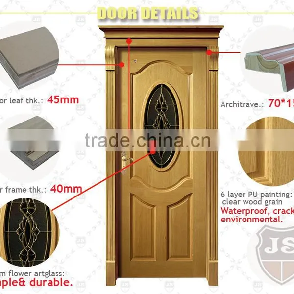 Commercial Unfinished Arched Solid Teak Wood Oval Glass Entry Door photo-2