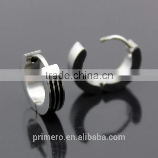 Fashion Gothic Punk 1 Pair Stainless Steel Mens Stud Earrings Stripe Jewelry Silver photo-3