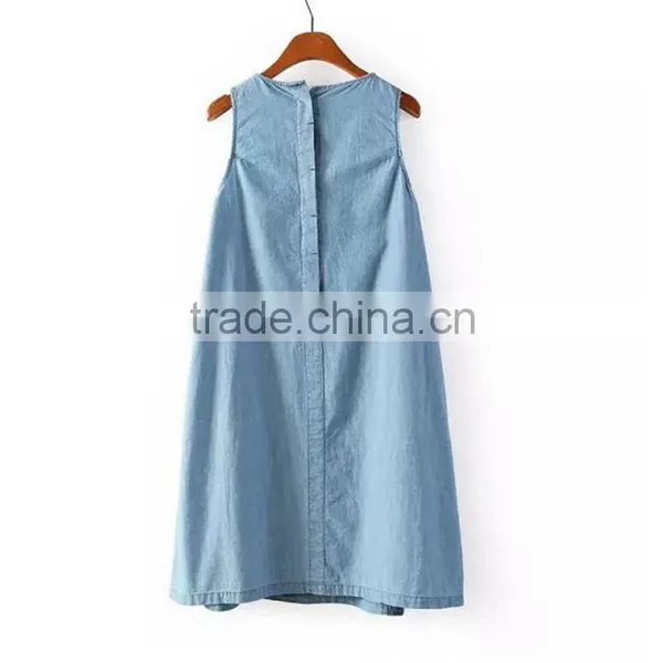 2014 New Design Ladies Sleeveless Denim Dress Women Light Bule Denim Jeans Dress Quality Choice photo-4