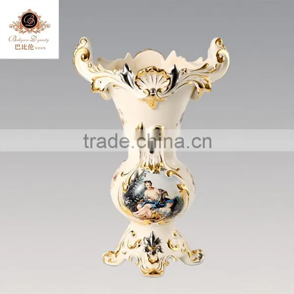 Luxury Ceramic European Hand Painted Decorative 16"flower Vase Pot photo-2