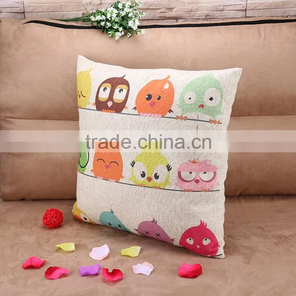 2015 Cotton and Linen Cartoon Cute Bird Sofa Cushion Cover American Country Creative Pillowcase photo-2