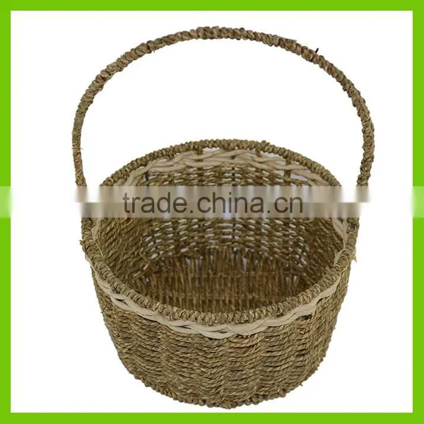 Rectangular Straw Basket Toy Storage Hamper With Wood Handle photo-3