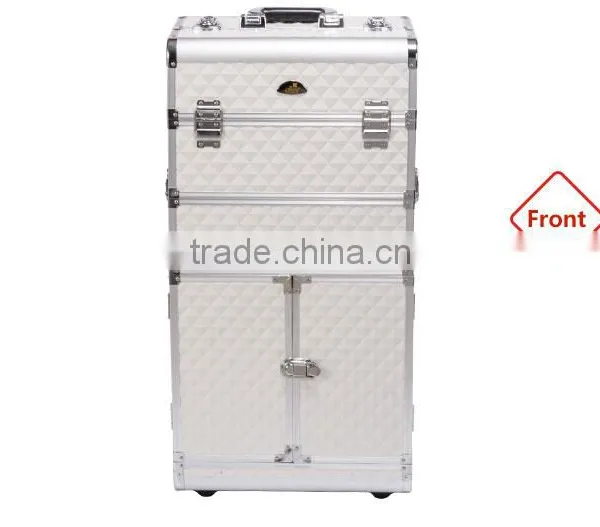 Salon Beauty Artist Professional Aluminum Rolling Trolley Makeup Case With Drawers photo-2