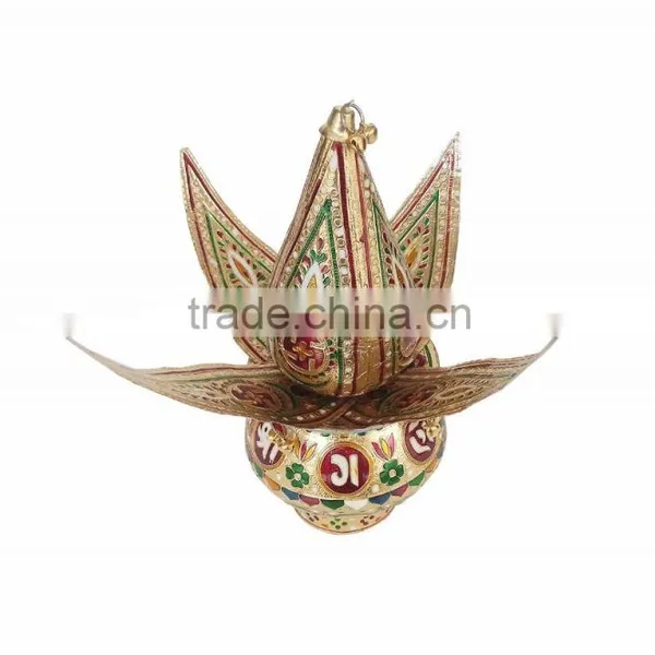 GANESHA DESIGNED S.S. MEENAKARI KALASH-COCONUT With 4 LEAVES- G.M. (10" x 5.5" x 5.5" INCHES)