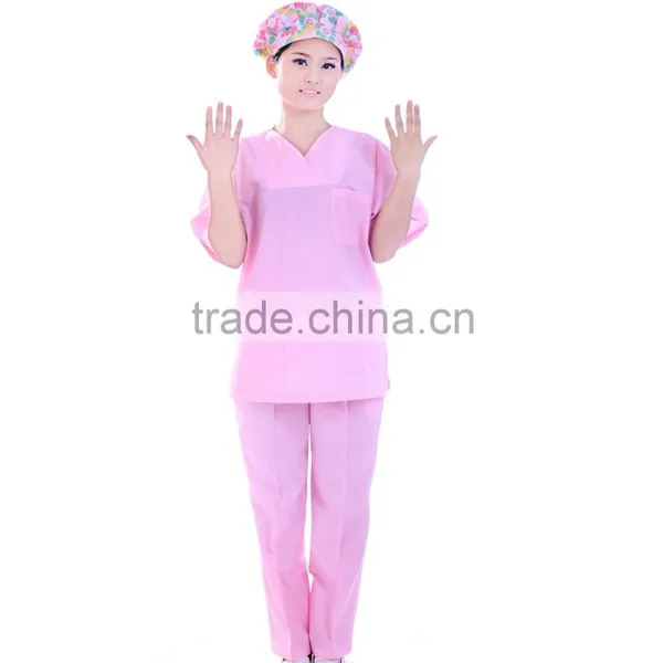 2016 HotSelling Fashion Style Plain Woven Hospital Use OEM/cheap Medical Polyester Cotton Short Sleeve Scrubs With High Quality photo-6