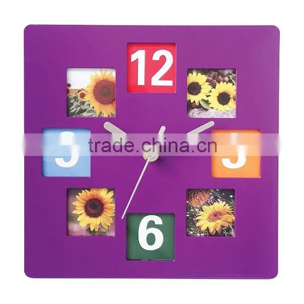 Square Plastic Photo Frame Wall Clock for Children