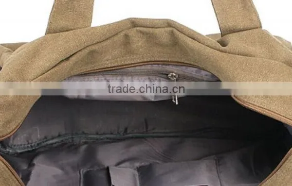 Vintage Khaki Canvas Tote Bag With Leather photo-2