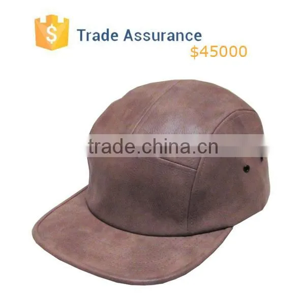 High Quality 5 Panel Hat Cap ,Leather 5 Panel Hat ,Adjustable Leather Strap 5 Panel Hat photo-4