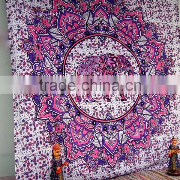 Indian Tapestry Wall Hanging Hippie Elephant Mandala Bedspread Ethnic Throw Art India Gift photo-2