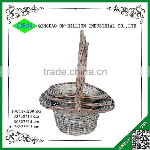Vintage Wash Grey Wicker Flower Basket With Handle photo-4