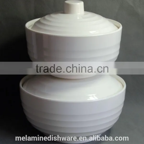 100% Melamine High Quality White Solid Color Soup Tureen Bowls With Wave Design photo-3
