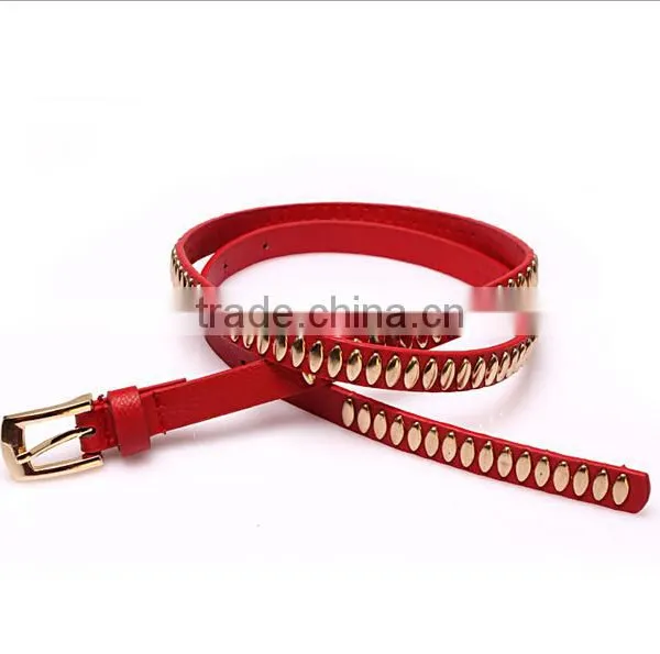 Wholesale Oval Rivets Decorated Square Pin Buckle Sex Girl Thin PU Waist Belt photo-2