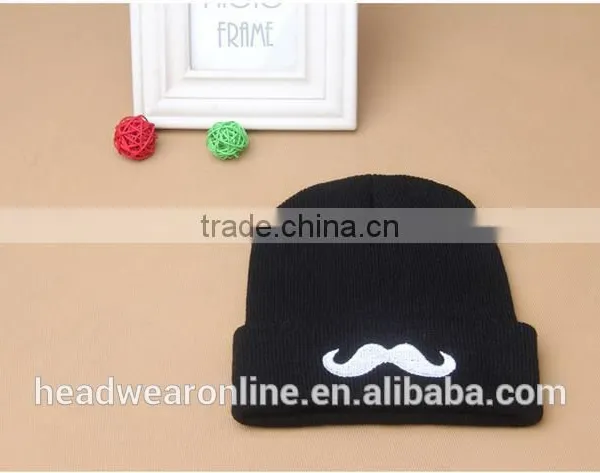 Custom Fashion High Quality Moustache Embroidey Knitted Hats And Beanie Hats photo-3