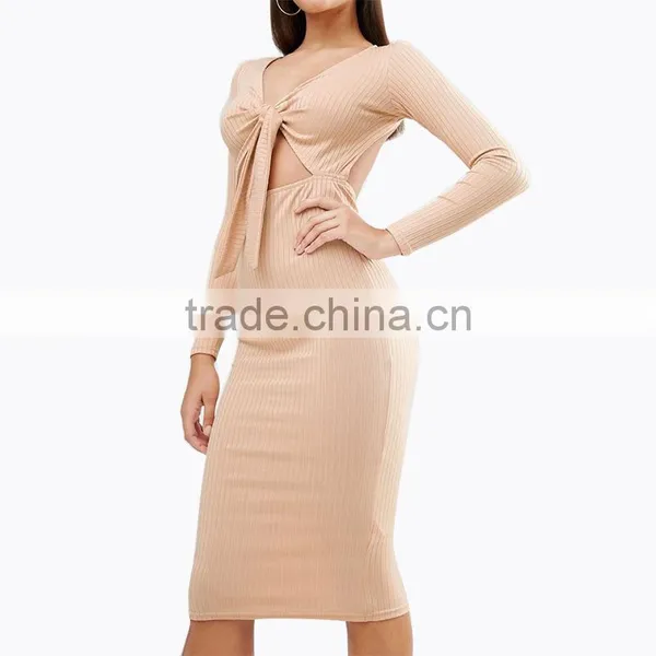 Sexy Women Bodycon Long Sleeve Plunge Neck Backless Lace-up Party Dress M photo-5