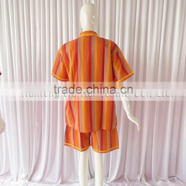Orange/Red Stripe Sweat Steaming Clothes Elastic Waist Clothes Couples Pajamas Short Sleeve Top+Pants Pajamas for Sauna photo-6