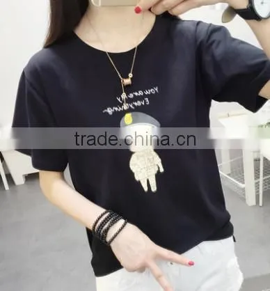 2016 New Fashion Style Summer Girl Student Popular Korean Star Commics Potrait Print Short Sleeve T- Shirt photo-2