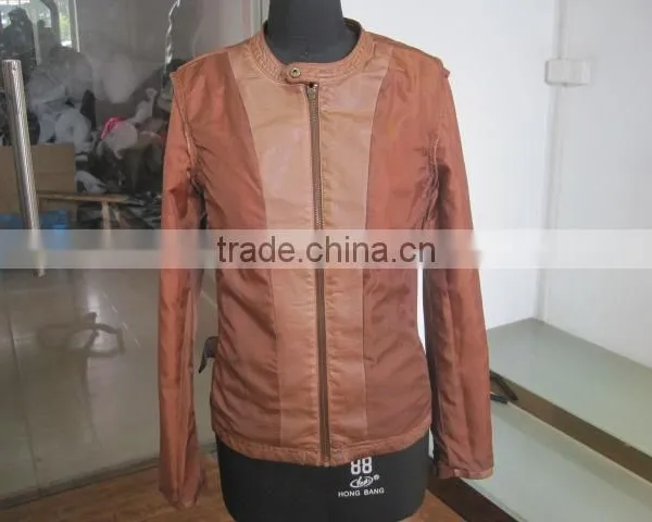 Punk Rock PU Leather Jacket Women Tops Faux Leather Autumn Coat Slim Orange Jackets Outwear Women Top 2015 Faux Leather Jacket photo-5