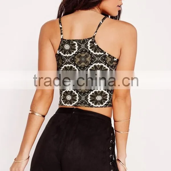 Wholesale Ladies Khaki Tile Racer Sexy Crop Tops OEM Service photo-4