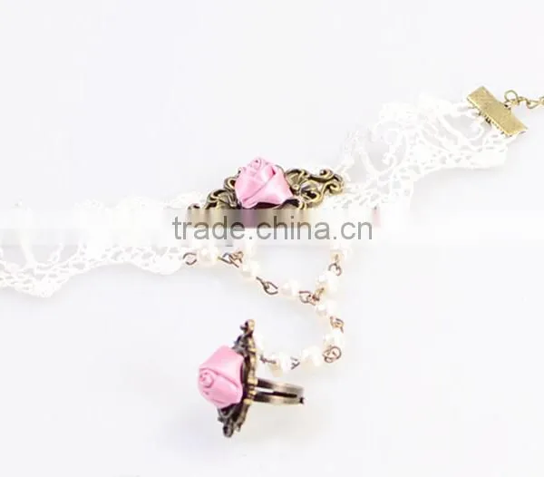 Fashion Girls Style Jewelry Sets White Lace Rose Set Jewelry Wholesale photo-3