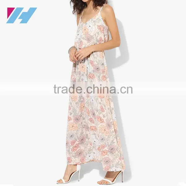 Latest Casual Wear Fashion For Women Spaghetti Straps Double Layered Long Maxi Dress photo-2