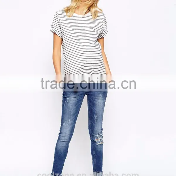 100% Cotton Striped Design Soft-touch Jersey Maternity Clothes t Shirt for Pregnancy photo-4