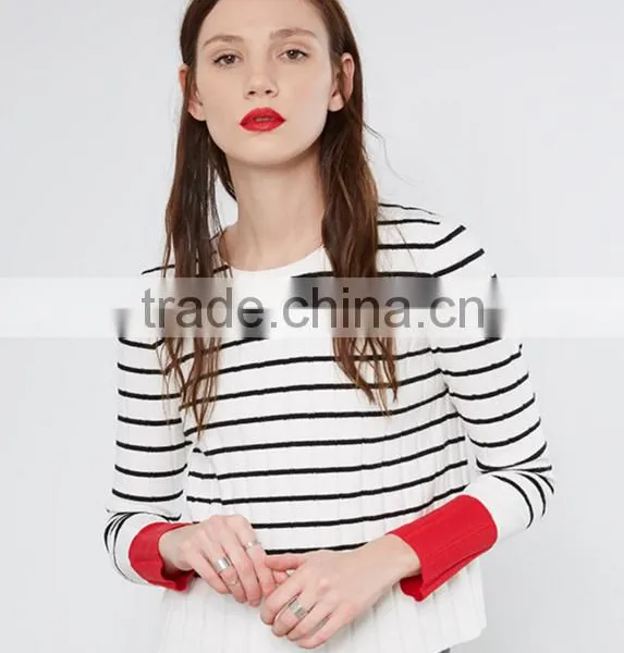 Ladies Black and White Striped Computer Knitted Striped Sweater With Hihg Quality photo-3