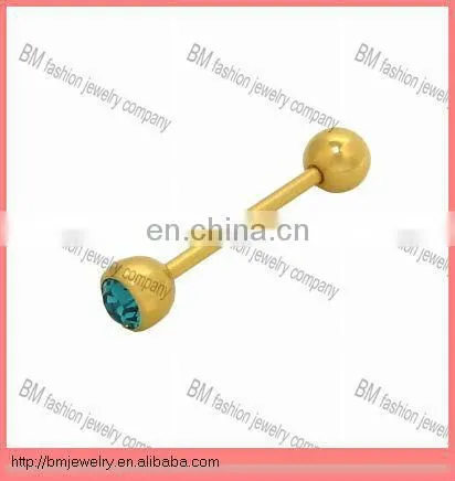 Gold Plated Crystal Tongue Barbell Ring Piercing Jewelry